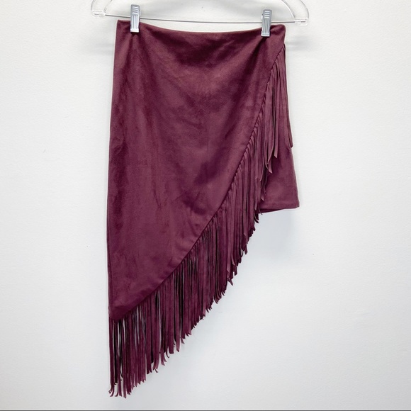 Express Faux Suede Asymmetrical Fringe Mini Skirt - Picture 2 of 7